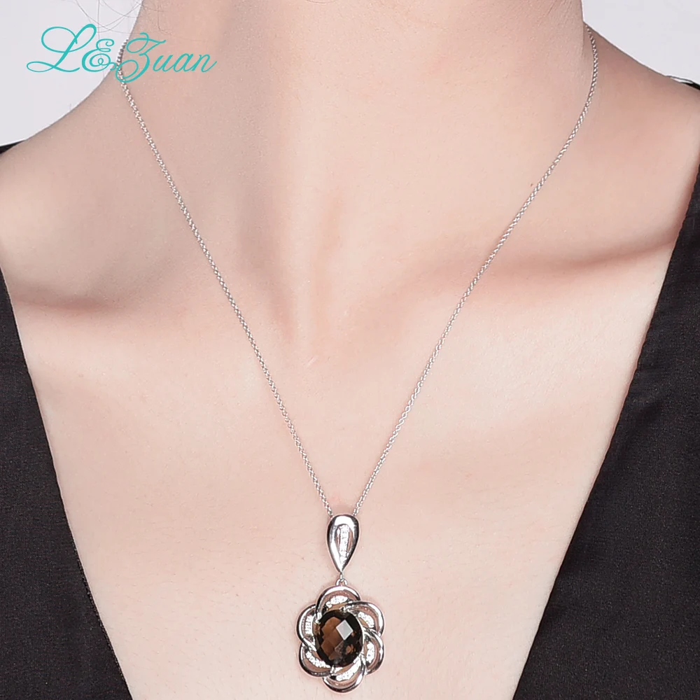 Кулон из серебра 925 пробы с натуральным дымчатым кварцем 8 карат|necklace pendant women|necklace