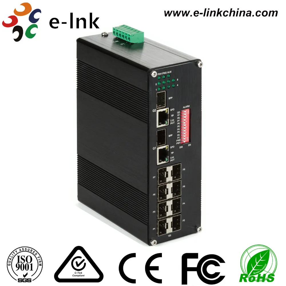 

Industrial Unmanaged 8-port 100Base-FX SFP + 2-port 10/100/1000Base-TX/SFP Combo Optical Ethernet Switch