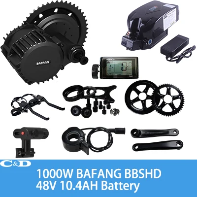 Набор для электровелосипеда Bafang 1000W 48V 10.4AH 8fun BBSHD Mid Motor с сидельным аккумулятором и центральным кривошипным приводом.