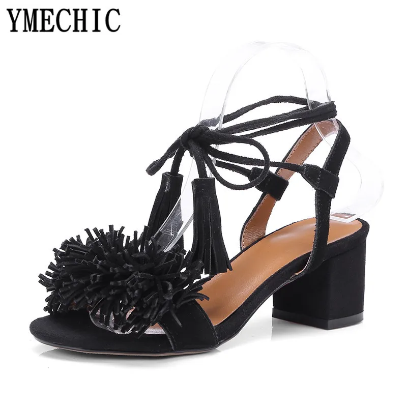 Женские замшевые босоножки YMECHIC 2018 года в стиле ретро для взрослых синие черные
