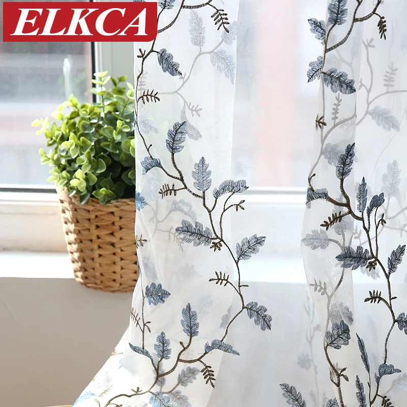 

Роскошные занавески из вуали с вышивкой листьев для гостиной, прозрачные Занавески для спальни, оконные занавески, тюлевые занавески с выши...