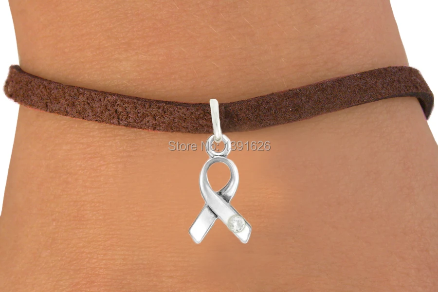 Against Domestic Violence Ribbon Znic Alloy Silver Clear Crystal Charm Leather Bracelets | Украшения и аксессуары