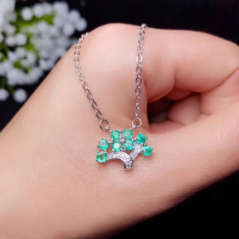 Genuine 925 Sterling Silver Natural Emerald Christmas Tree Pendants&amp Necklace Fashion Fine Jewelry Include the Chain | Украшения и
