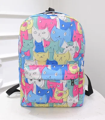 Холщовый Рюкзак с милой кошкой женский студенческий рюкзак опрятный стиль