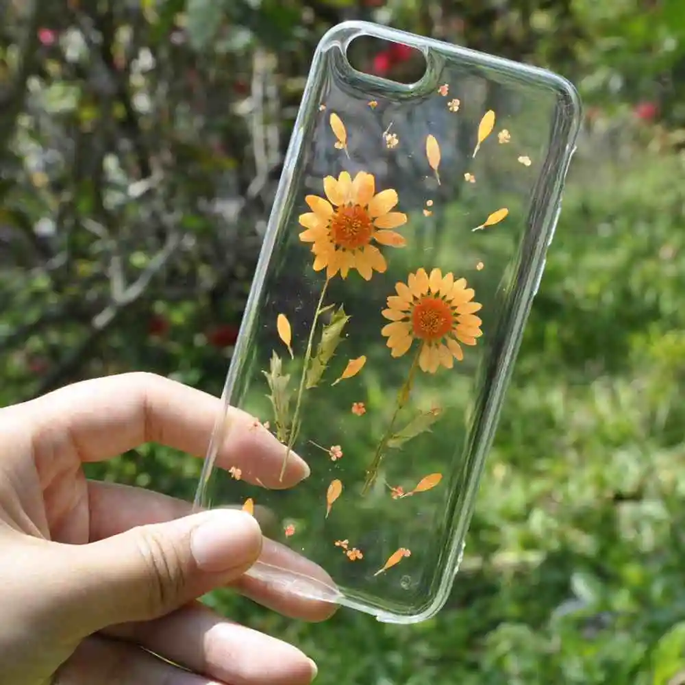 Boxkeya 100% DIY Handmade Natural Real Dried Flowers Cases For iphone X 6S 7 Plus 8 5S Clear Soft TPU Back Cover Coque |