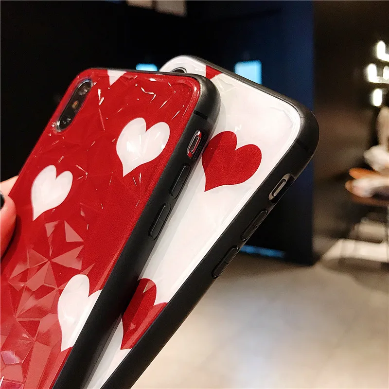 Fashion Diamond Texture Case For iPhone 6 6s 7 8 Plus X XR XS Max loving heart be loved Phone Cover Luxury acrylic Ultra Thin |