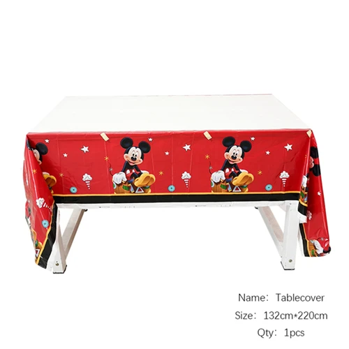Table Cover 1pcs Красный Детский комплект для украшения дня рождения с изображением Микки из мультфильма; вечерние принадлежности для дня рождения - Цвет: Table Cover 1pcs