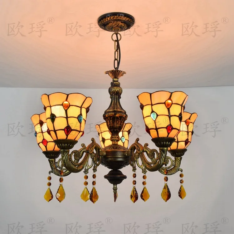 

Подвесной светильник из витражного стекла Тиффани-барокко E27 110-240 В, подвесные светильники для дома, гостиная столовая