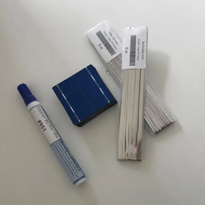 ALLMEJORES 40шт 52мм x 52мм поликристаллические солнечные элементы 0,43 Вт/шт для наборов DIY солнечных панелей + Провода для соединения и шина + Флюс-ручка.