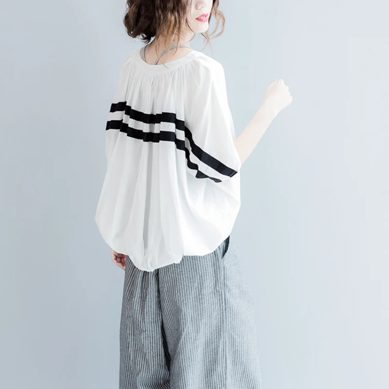 2017 летняя футболка большого размера полосатый лоскутный Топ Хлопковая женская