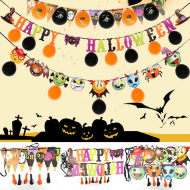 Happy Halloween Бумага овсянка тыква летучая мышь кошка Баннер Вымпел гирлянды вечерние