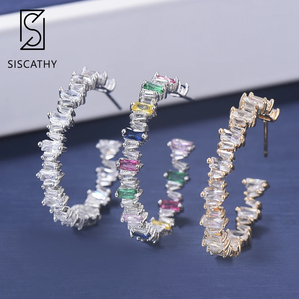 Sisathy 31*31 мм модные серьги для женщин кубическая циркониевая инкрустация круглая