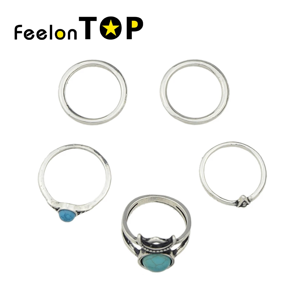 5 шт./компл. новое кольцо комплектов старинное серебро Цвет с голубым камнем