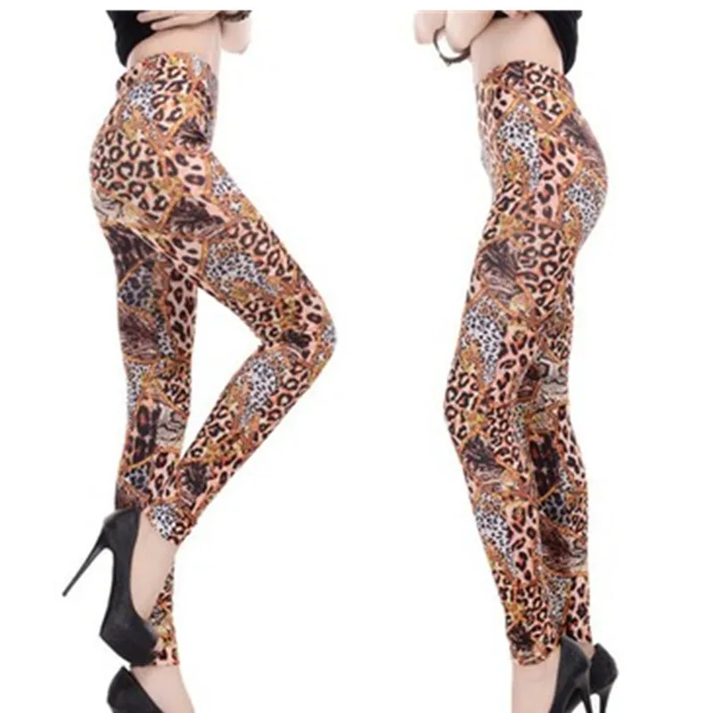 Женская Дикий Сексуальное Браун Leopard Поножи Обрезанные Рок Фанк Тонкий Карандаш