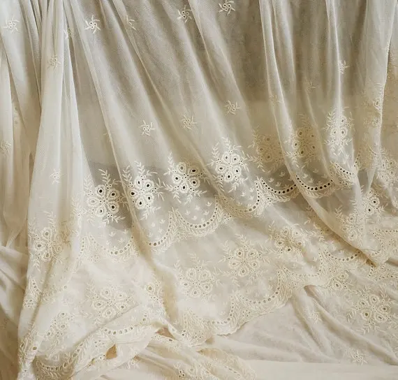 

1 yards Ivory Lace Fabric Retro Floral Cotton Vintage Style Fabric