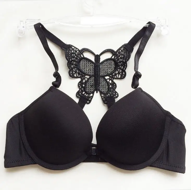 Women Sexy Bra Set With Underwire Front Closure Seamless AB Cup Cross Straps Butterfly Lace Summer Sujetador Para Mujer T1468