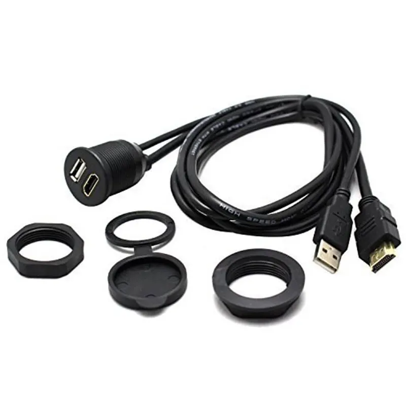 Автомобильная лодка тире флеш-крепление USB A папа к женскому + HDMI свинцовый
