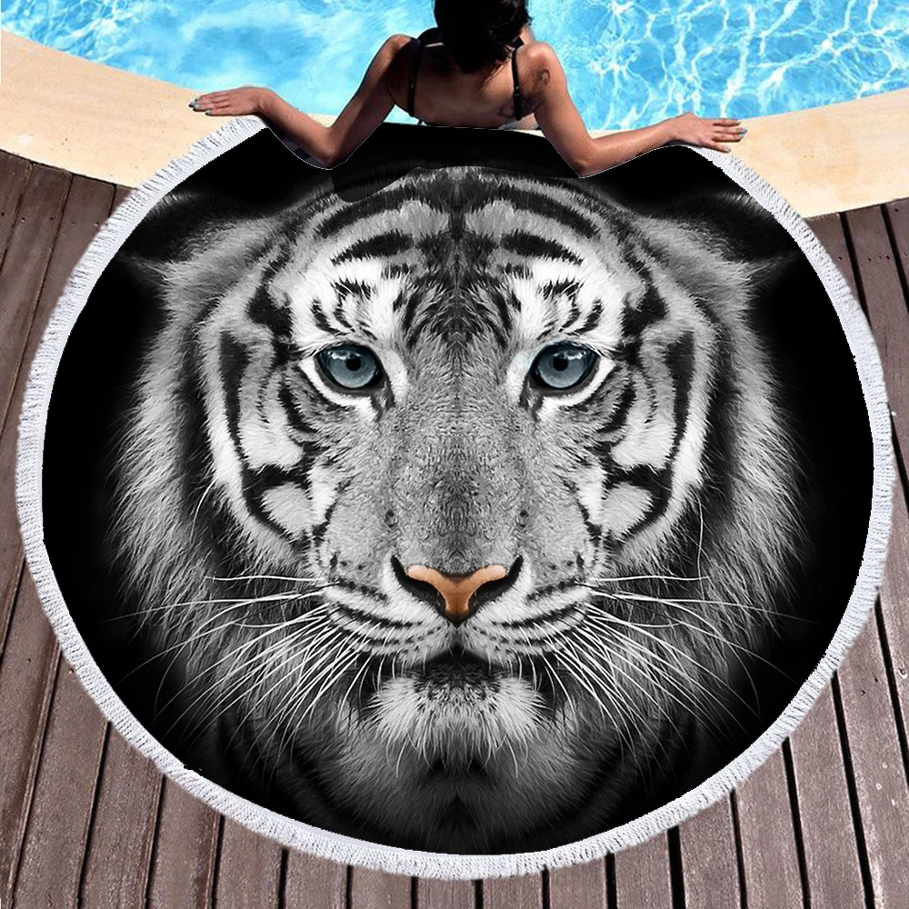 3D Тигровое круглое пляжное полотенце животное банное микрофибра ткань 150 см