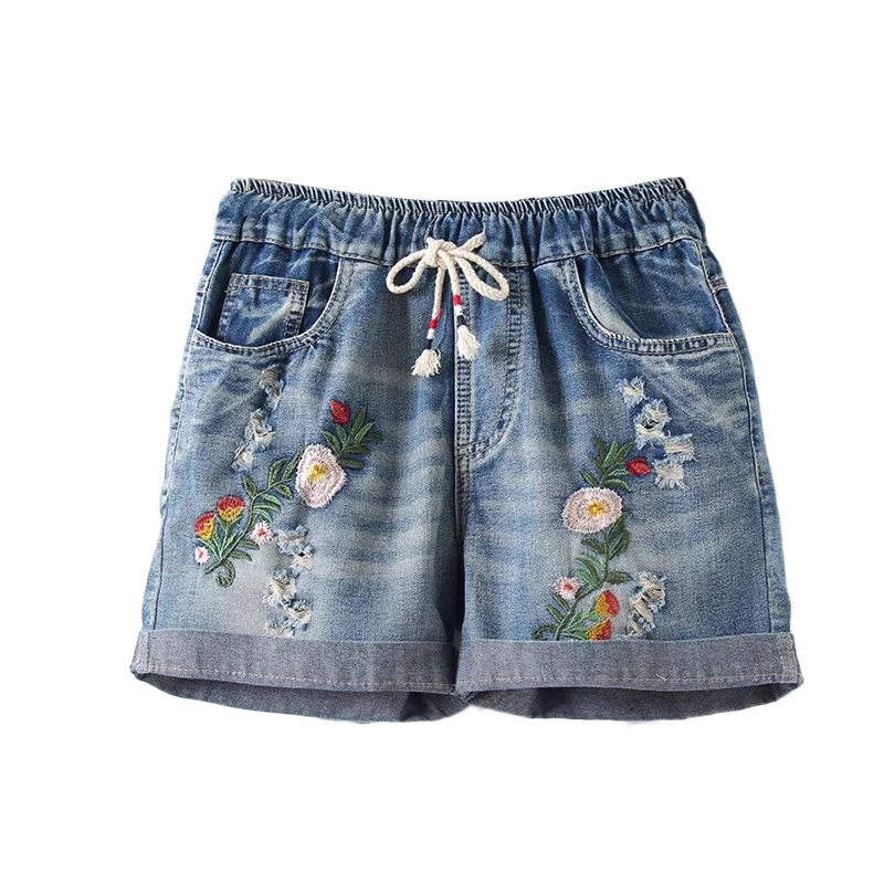Женские летние шорты свободные с высокой талией и розой|summer denim shorts|shorts femalewaist shorts