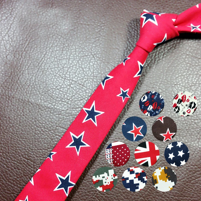 Novelty Fashion 5cm Cute Star And Sexy Kiss Lips Print Adult Cotton Neck Ties