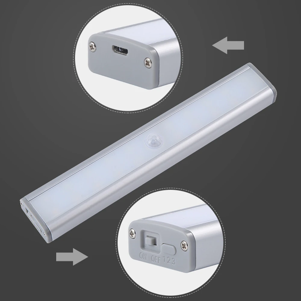 2 шт. USB 20 Светодиодная лампа для шкафа с датчиком движения освещение Магнитная