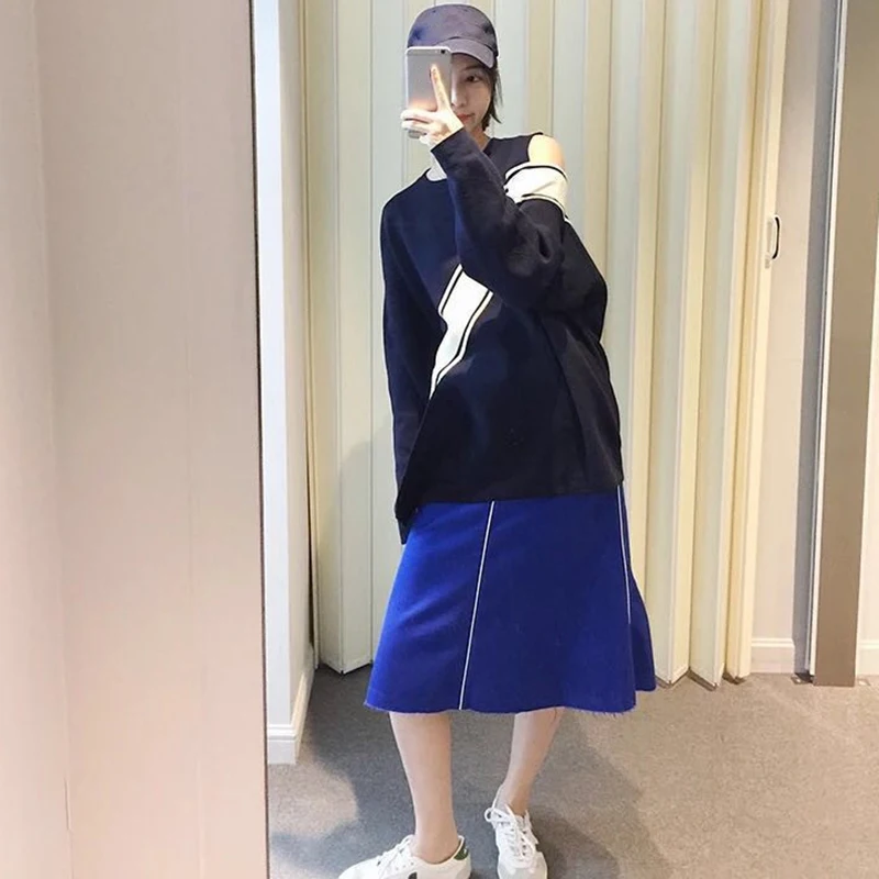 [XITAO] Корея 2019 новый осенний женский полоски контрастного цвета пэчворк вязаный