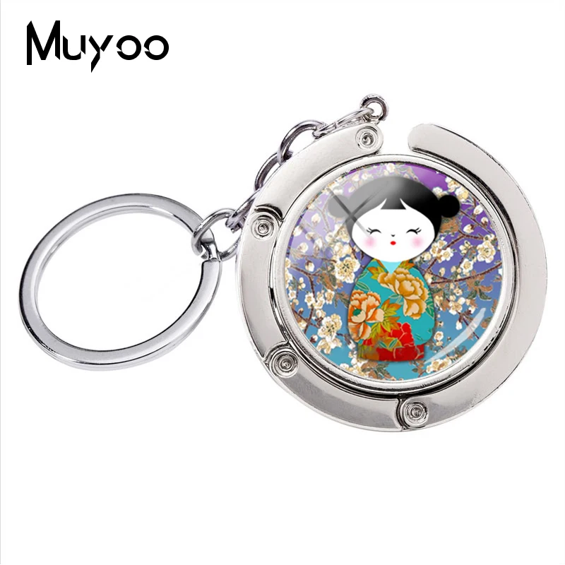 9 Мода японский Kokeshi брелок для ключей кимоно кукольный брелок стеклянный купол кулон ювелирные изделия браслет держатель для ключей для женщин - Цвет: 9