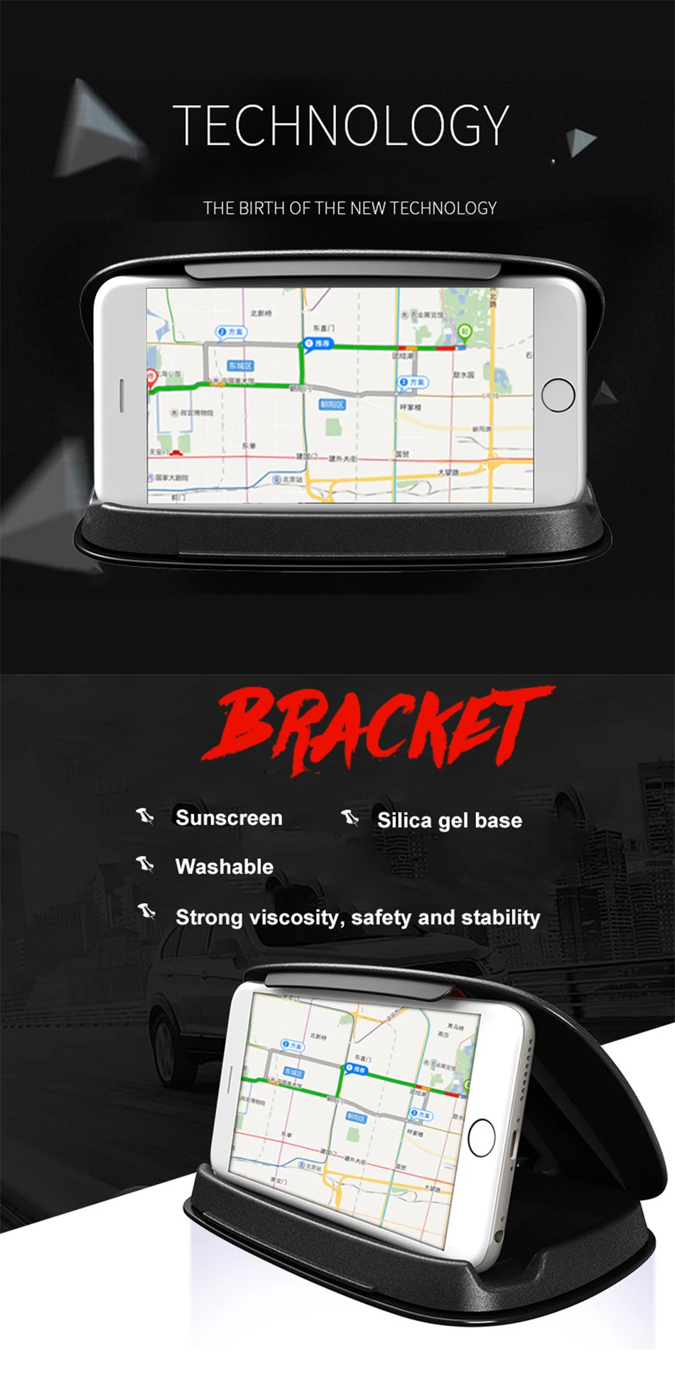 Автомобильный gps держатель для телефона, универсальный 3,5-7 дюймов силиконовый Противоскользящий автомобильный Мобильный Регулируемый кронштейн Подставка для приборной панели