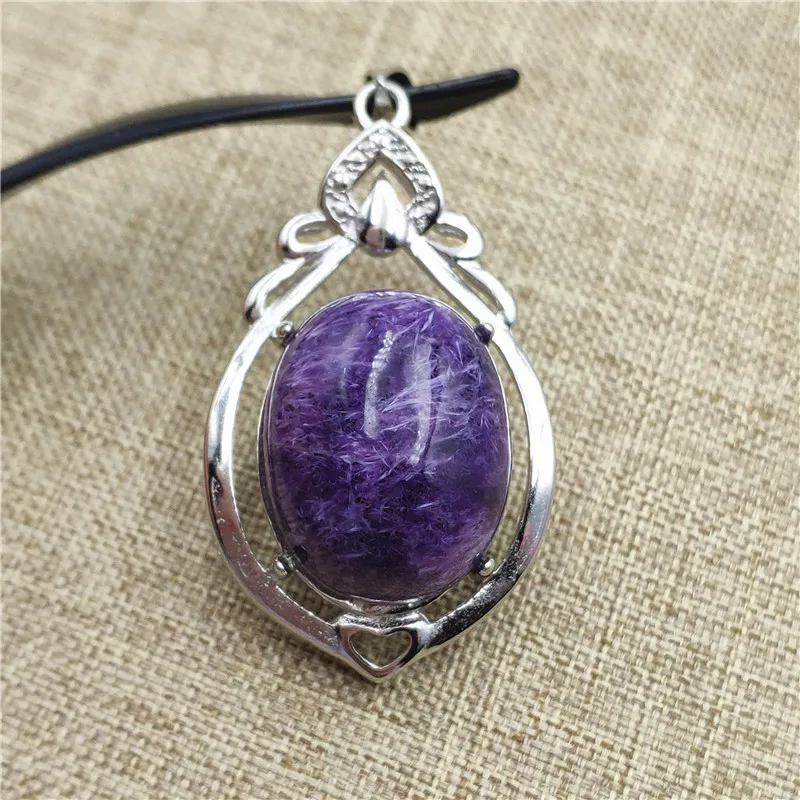 Подвеска из серебра 925 пробы с натуральным фиолетовым кристаллом Charoite подарок