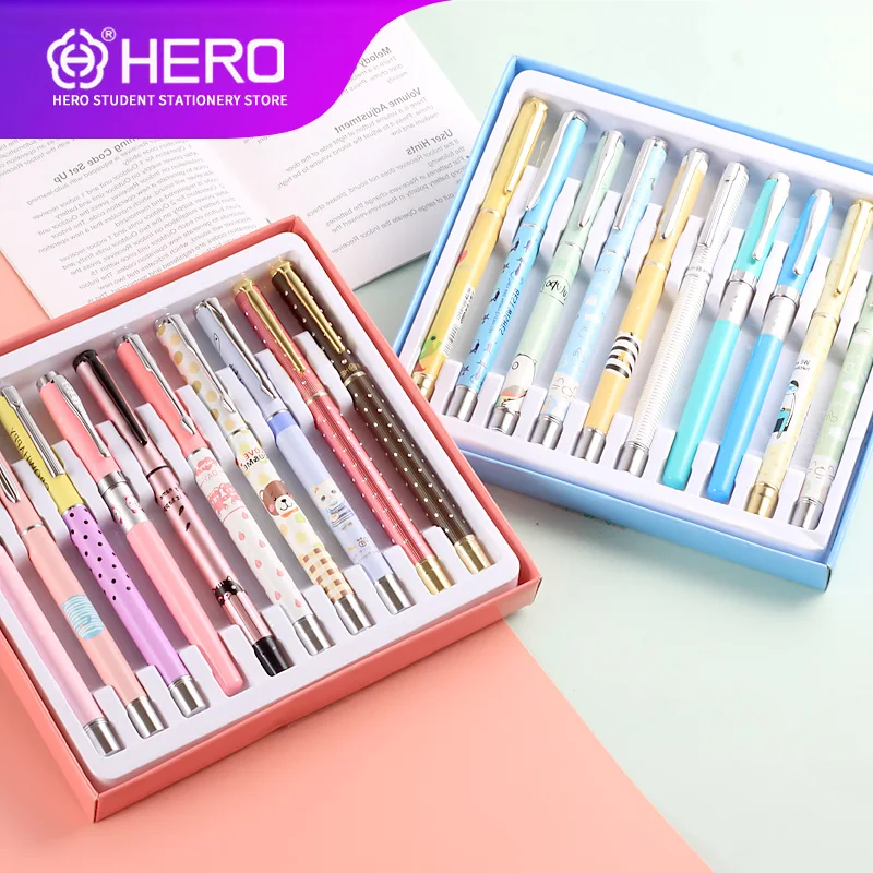 Hero Fountain Pens for school Cartoon schoolboy with Supplies High Quality Luxury Iraurita 0.38mm Smoothly Writing 10 packs | Канцтовары
