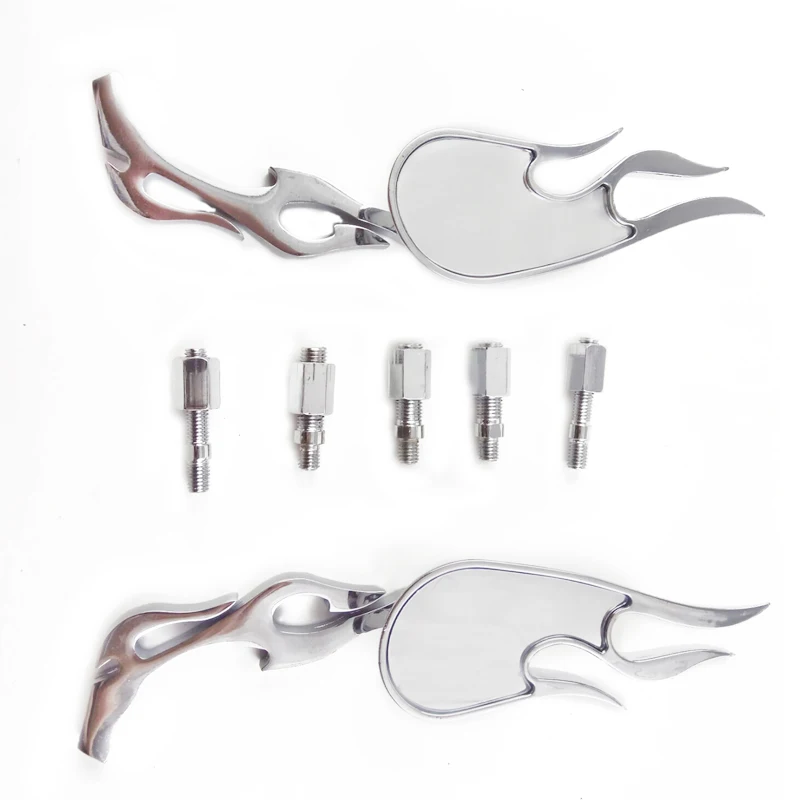Chrome Billet Mirrors Flamed Stems 3D Flames for Harey and Other Motorcycles |