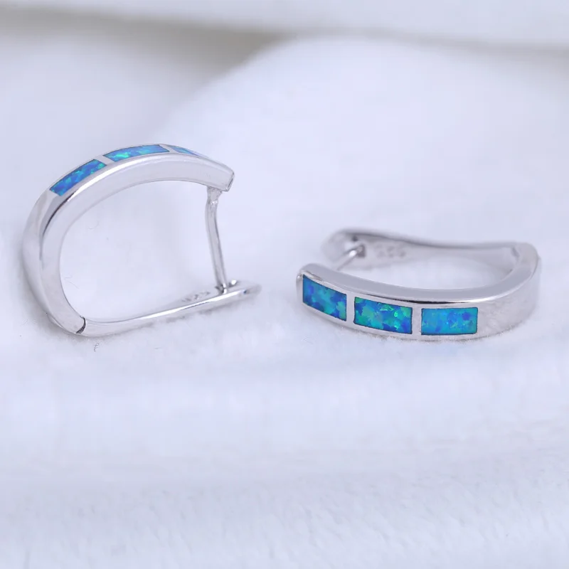 ROLILASON Hoop Earrings for women Wholesale Retail Blue Fire Opal silver plated Fashion Jewelry OE744 | Украшения и аксессуары