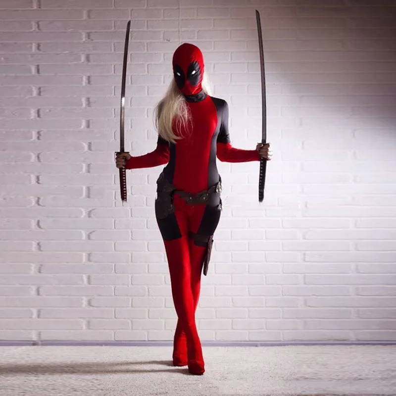 Лайкра супергерой косплей для дам костюм с принтом Deadpool полное тело спандекс