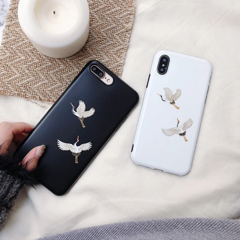 Silicone Cases For iPhone 7 Plus Soft 3D Relief Patterned Rear Back Cover 8 X Case Original Crowned Crane Fund |