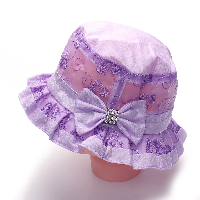 Cute Panama Hats For Girls Lace Princess Bucket Hat Bow Baby Girl Caps Embroidery Sun Cap Spring Summer Accessories | Детская одежда и