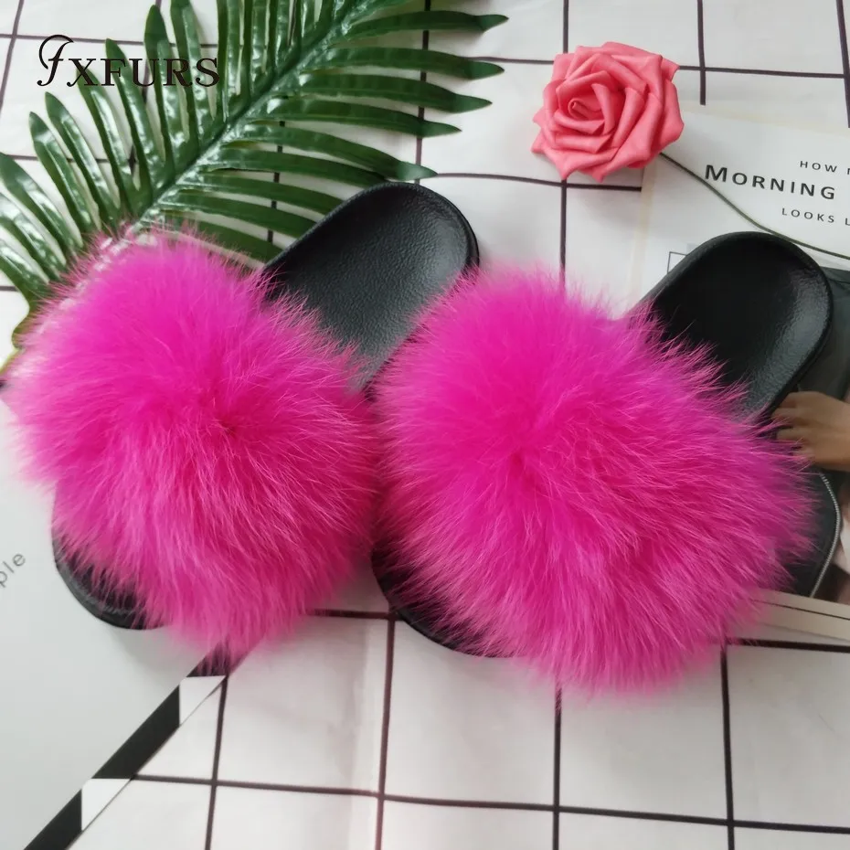 FXFURS/ г.; летние модные шлепанцы из лисьего меха; Коллекция года; тапочки из натурального меха енота; Домашние уличные сандалии; очень роскошные