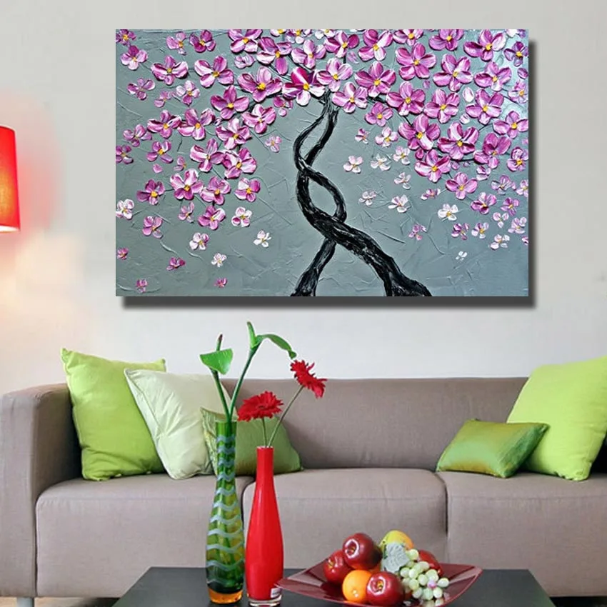 Pop Unframe фиолетовые цветки 100% ручная роспись абстрактная картина маслом на холсте