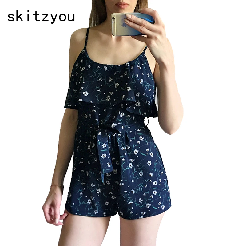 Skitzyou 2019 летний Boho праздничный цветочный принт Женский Повседневный комбинезон