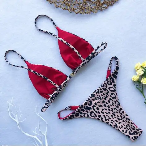 Женский купальник бикини с леопардовым принтом комплект из трех предметов