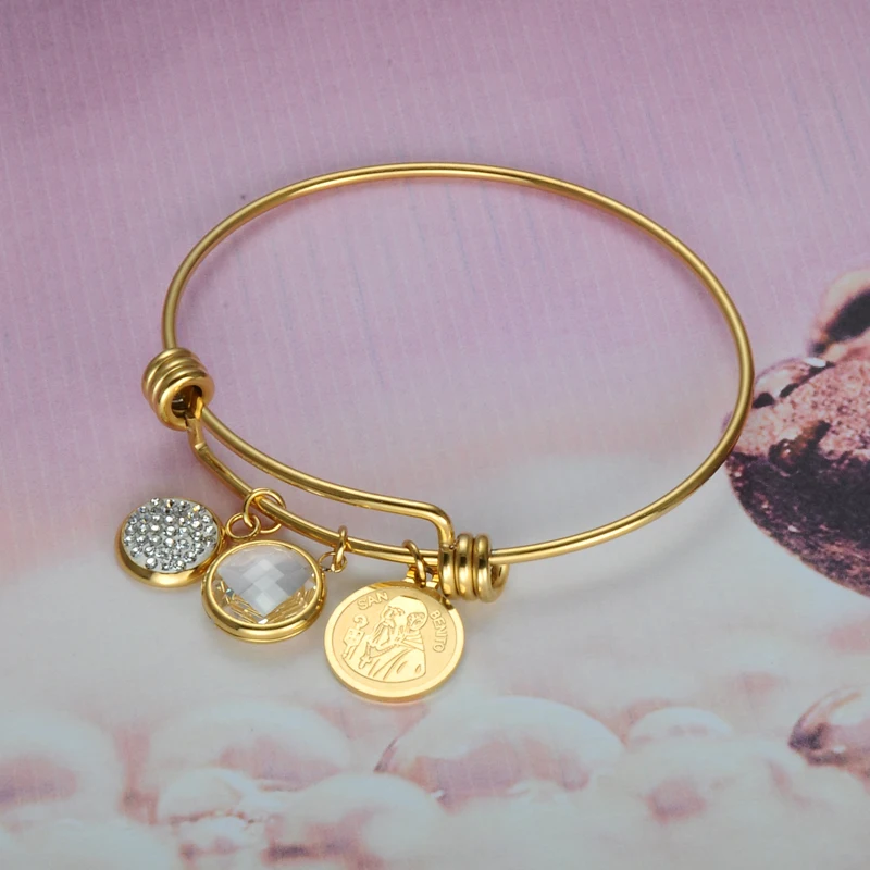 D&ampZ Vintage San Benito Bracelet Gold Color Stainless Steel Bling Charm Crystal Adjustable Wire Wrapped Bangles Bracelets Jewelry |