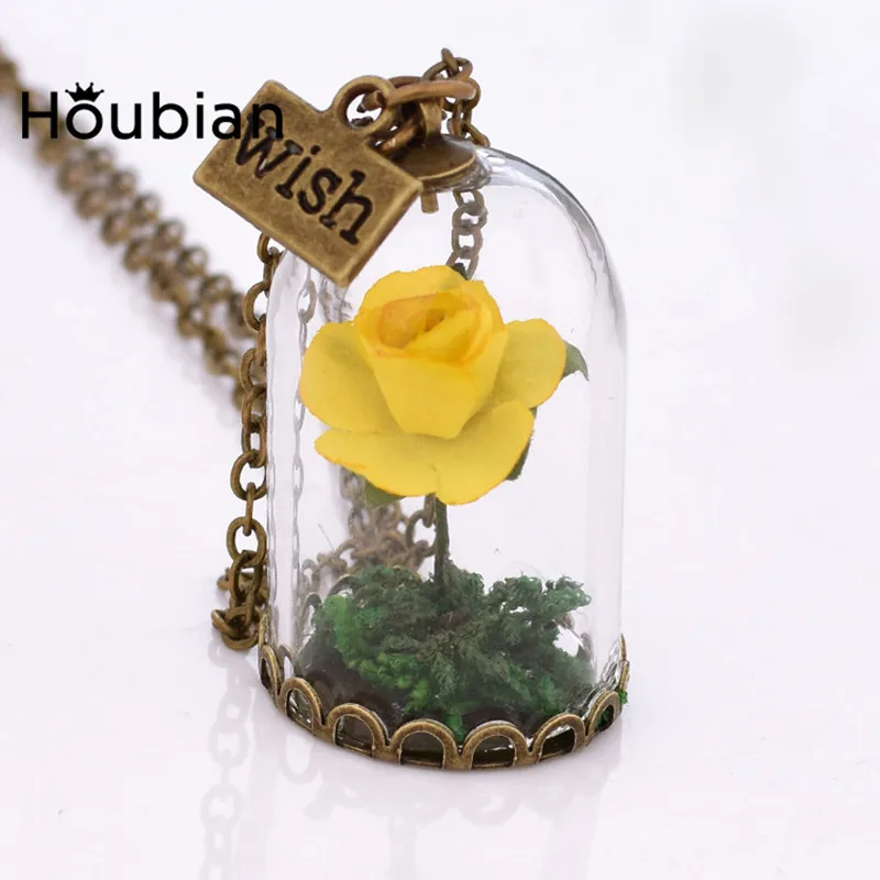 Хрустальный стеклянный флакон кулон с высушенным цветком ожерелье винтажное