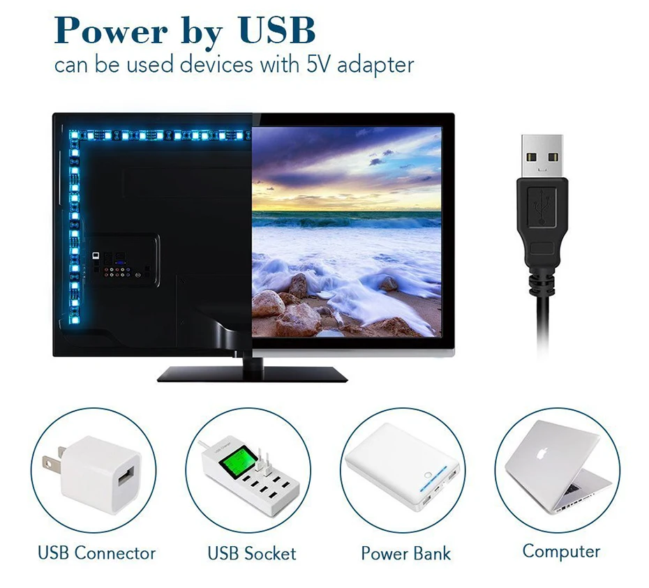 5 В USB Светодиодная лента 5050 RGB ТВ ПОДСВЕТКА 30 светодиодный s/m со звуковым датчиком 20Key RF музыкальный контроллер 50 см 1 м 2 м набор RGB светодиодный лента