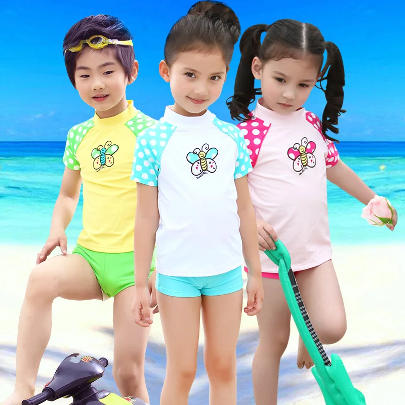 20182 шт. комплект короткий рукав Купальник для девочек купальный костюм мальчиков