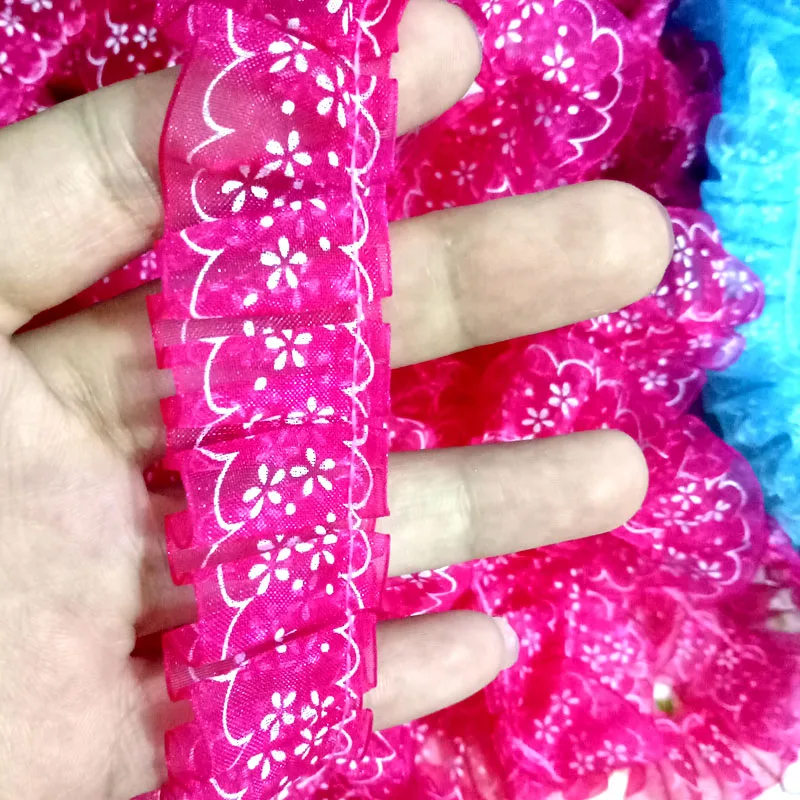 see chart 1M Tulle Lace Trim 2.5cm Flower Laces Ribbon Dolls Dress Sewing Accessories Snowflake Print Lace Fabric Trimmings Clothing RT15 - Цвет: see chart