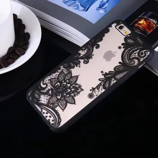 STROLLIFE Phone Cases For iPhone 7 cover Sexy Black Lace Floral Vintage Flower Clear Back Cover iphone 7Plus 6 6s 5s Capa |