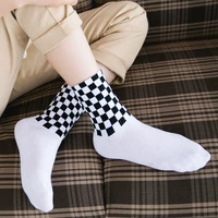 womens novelty white and black squares skateboard socks chic harajuku checkerboard hiphop socks sox long sock meias