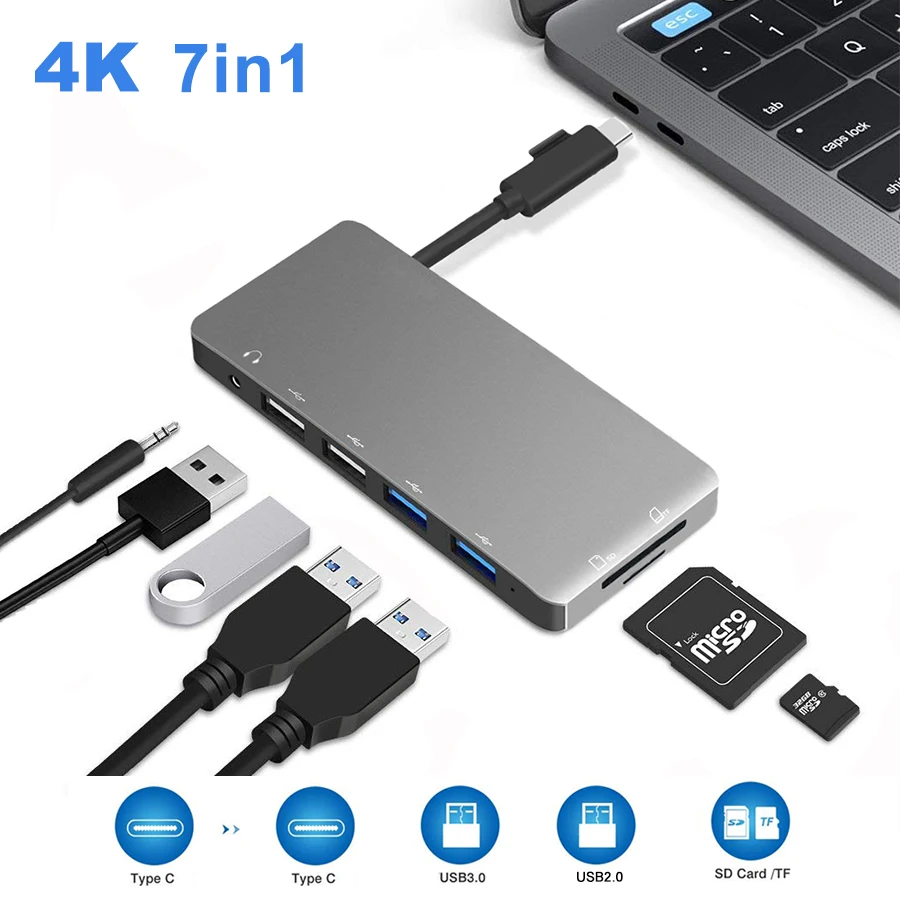 Новейший USB C 2 0*2 Type концентратор порт 4K к 3 Адаптер для lightning аудио/Mic 5 мм разъем с