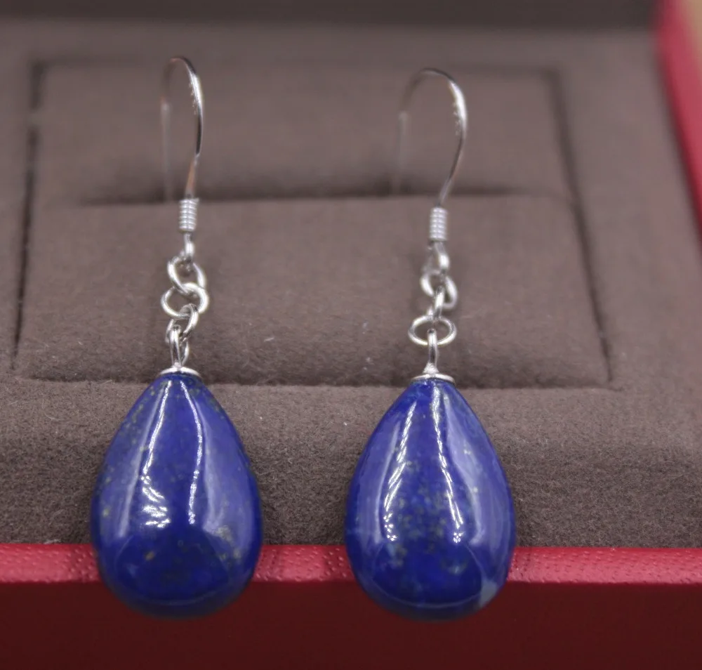 Чистый S925 серебряные висячие серьги Lapis Lazuli Капли гвоздики крюк 36mmL Модная