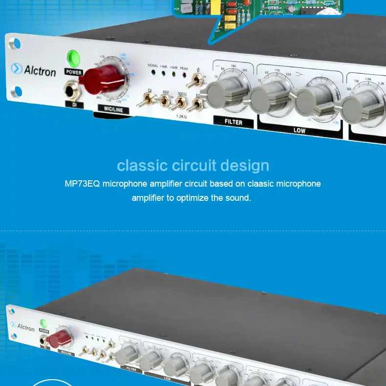 Alctron MP73EQ High-End микрофон/инструмент предусилитель и эквалайзер, Pro Mic/Line предусилитель микрофона и эквалайзер