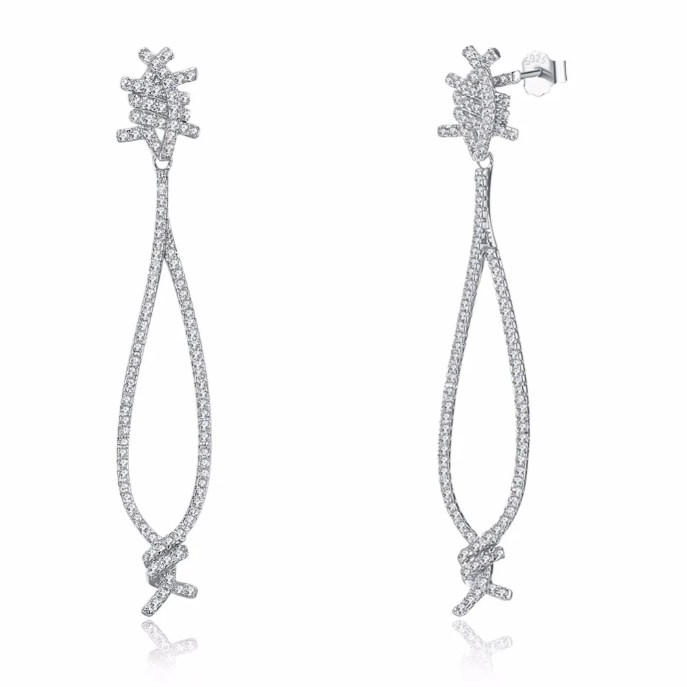 Seanuo Luxury 100% Sterling Silver Big Water Drop Full CZ Stone Earrings Jewelry For Women Fashion Female Engagement on - Украшение для ушей из стерлингового серебра с большим подвесом из камня CZ в стиле Seanuo Luxury для женщин моды и помолвки